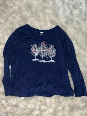 Holiday Time Navy Long-Sleeve Winter Tree Tee with Red Accents